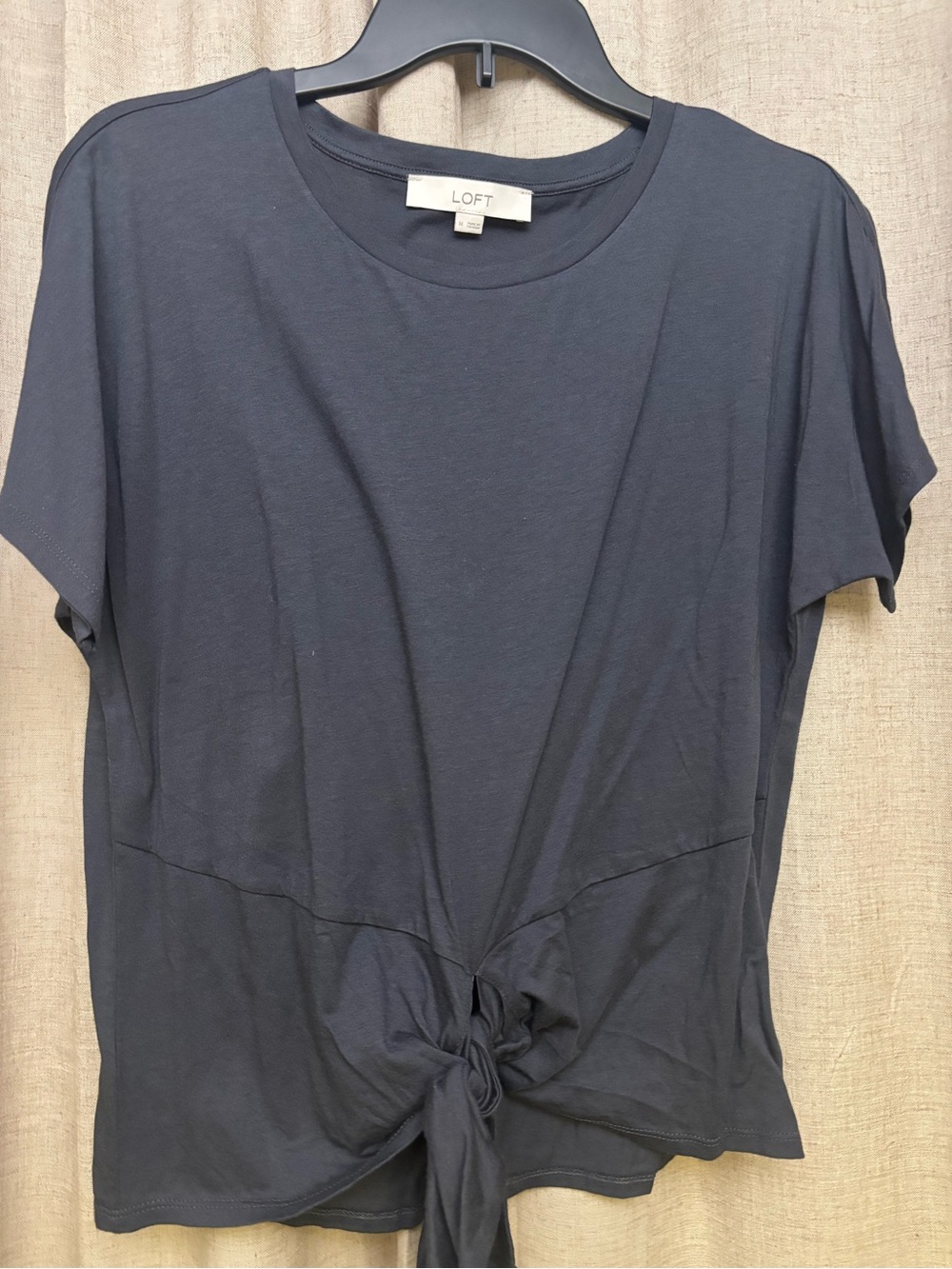 LOFT Navy Short Sleeve Tie-Front Tee